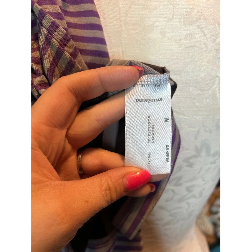 Patagonia Outdoors Purple‎ Striped Cowl Neck Sleeveless Cotton Dress Fitted M